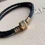 Pandora Black Double Leather Bracelet with 14 ct (585) Gold Clasp Image 7