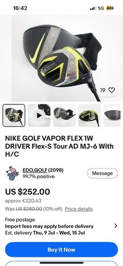 Left Hand Nike Vapor Flex Flight Driver