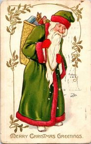 Share SANTA IN GREEN COAT Vermont Bennington Christmas Postcard 1907 T&S Embossed