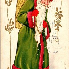 1907 SANTA IN GREEN COAT Vermont Bennington Christmas Postcard 1907 T&S Embossed