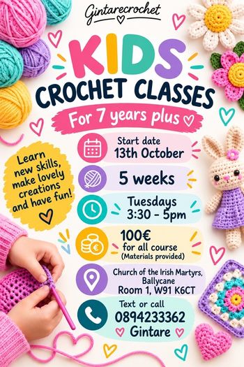 Kids crochet classes in Naas