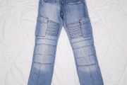 Peviani Blue Light Wash Moto Style Cargo Denim Jeans W30 L33