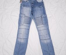 Peviani Blue Light Wash Moto Style Cargo Denim Jeans W30 L33