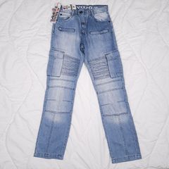 Peviani Blue Light Wash Moto Style Cargo Denim Jeans W30 L33