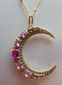 Vintage Sterling Silver 925 Gold Plated Moon Pendant Necklace length 20" - 6,1g