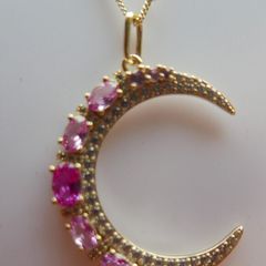 Vintage Sterling Silver 925 Gold Plated Moon Pendant Necklace length 20" - 6,1g
