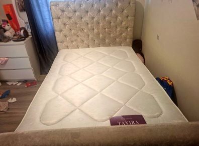 Diamond tuned double bed,beige & mattress