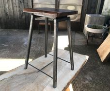 Handmade Live Edge Walnut Side Table - Industrial Steel Base (End Table / Stool)