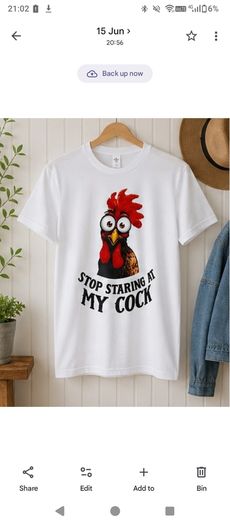 Funny Rooster T-Shirt Stop Staring At My  Novelty Adult Humour Tee  Large