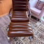 French Leather Swivel Arm Chair & Matching Foot Stool Image 3