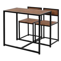 Steel Frame MDF 2-Seater Bar Stool and Table Set Wood Tone (FREE POSTAGE)