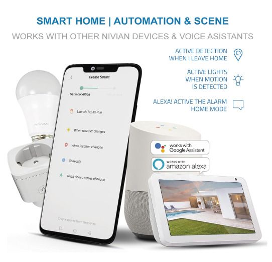 Nivian Alarm system for home and business without monthly costs | Wifi/GSM alarm set | remote control via Tuya app | easy installation without cables