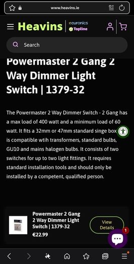 Power Master 2 gang dimmer switch