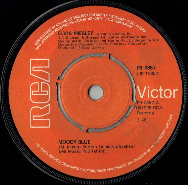 Elvis Presley Moody Blue Vinyl UK 7 Inch