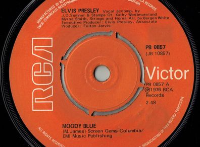 Elvis Presley Moody Blue Vinyl UK 7 Inch