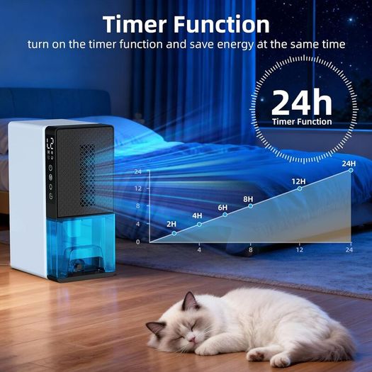 Dehumidifier for Bedroom, 2300ml Small Dehumidifiers with Auto Shut Off, 24H Timer, Auto Defrost & 7 Colour Light, Portable Dehumidifier for Bathroom, Wardrobe and Basement