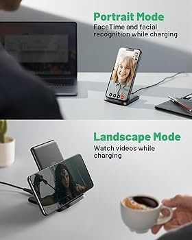 Wireless Charger, 15W Fast Wireless Charging Stand Qi Certified Sleep-friendly Adaptive Light & Dual Charging Modes for iPhone 15 14 13 12 11 Pro Max XR Plus Samsung S23 S22 Google Pixel LG etc