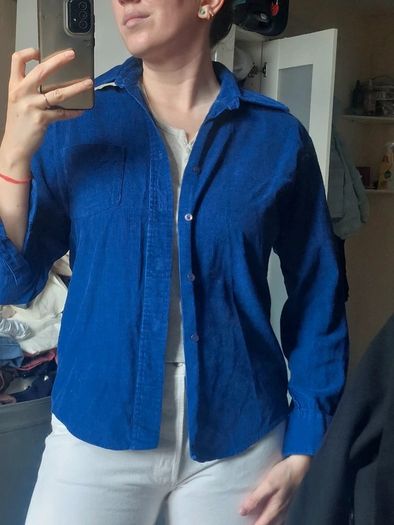 Vintage Royal Cobalt Blue Corduroy Shirt / Unisex SIZE M