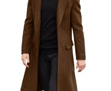 Brand New Men's Casual Slim Fit Wool Coat Notched Collar - Tan