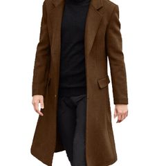 Brand New Men's Casual Slim Fit Wool Coat Notched Collar - Tan