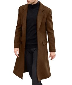 Brand New Men's Casual Slim Fit Wool Coat Notched Collar - Tan