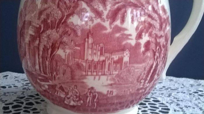 Vintage MASON'S Patent Ironstone China 50 oz Pitcher with Rope Edge in the Red & White VISTA Pattern