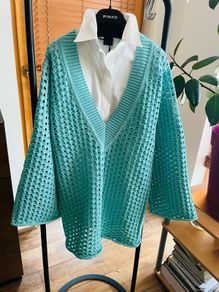 long v-neck turquoise jumper