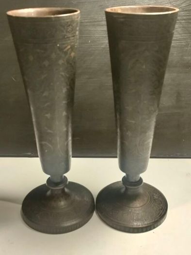 A Pair of British Raj Niello Bronze/Brass Vases