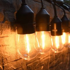 Festoon Lights Outdoor String Lights 48FT with 15+3 Plastic Bulbs IP65 Festoon Lights Mains Powered Patio Lights (FREE POSTAGE)