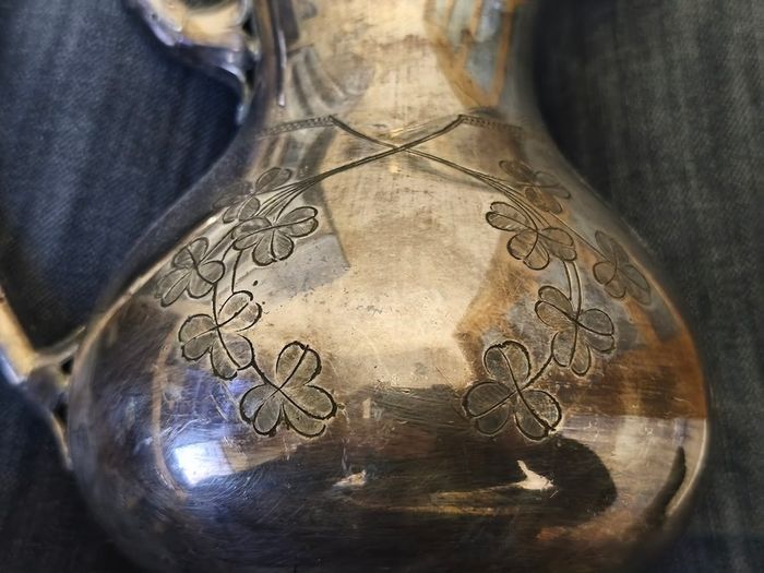 Silver Plated Teapot Vintage Engraved Floral Antique Rustic Decor Victorian Jug Coffee Pot