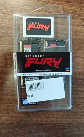Kingston Fury Impact RAM 64GB (2x32GB) 4800MT/s DDR5 SODIMM Gaming