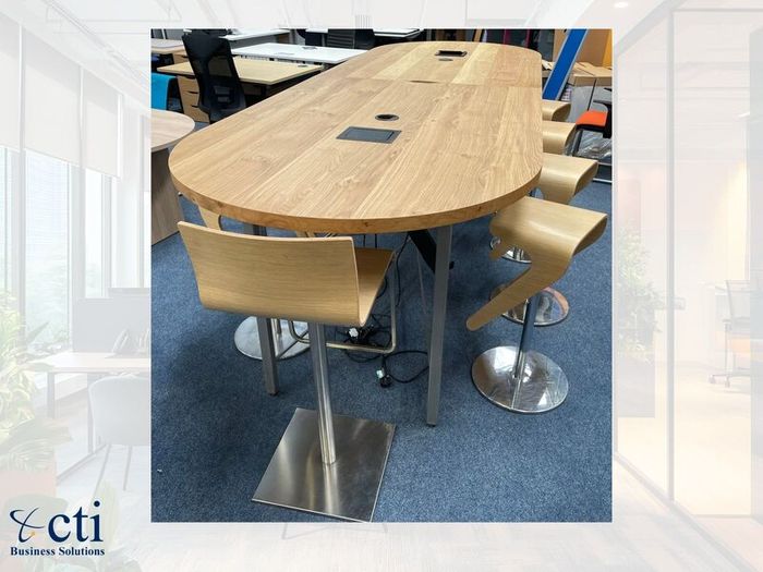 3.4M Oak High Meeting Table  & 10 High Stools