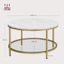 White Marble Effect Coffee Table with Tempered Glass Shelf 80 cm Gold Living Room Table Image 2