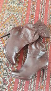 Rushed Cuff Leather Boots