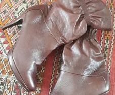 Rushed Cuff Leather Boots