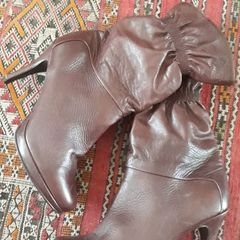 Rushed Cuff Leather Boots