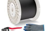Stainless Steel Cable with Cutter and Gloves, 1600 lbs Breaking Strength, 7x7 Strands Core Marine Aircraft Grade for Handrail Stair Decking Fence Outdoors, Black