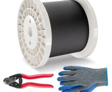 Stainless Steel Cable with Cutter and Gloves, 1600 lbs Breaking Strength, 7x7 Strands Core Marine Aircraft Grade for Handrail Stair Decking Fence Outdoors, Black