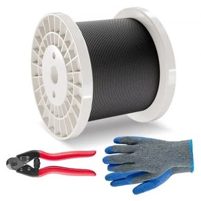 Stainless Steel Cable with Cutter and Gloves, 1600 lbs Breaking Strength, 7x7 Strands Core Marine Aircraft Grade for Handrail Stair Decking Fence Outdoors, Black
