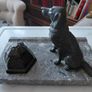 Antique desk inkwell with a seated dog on marble stand Image 2