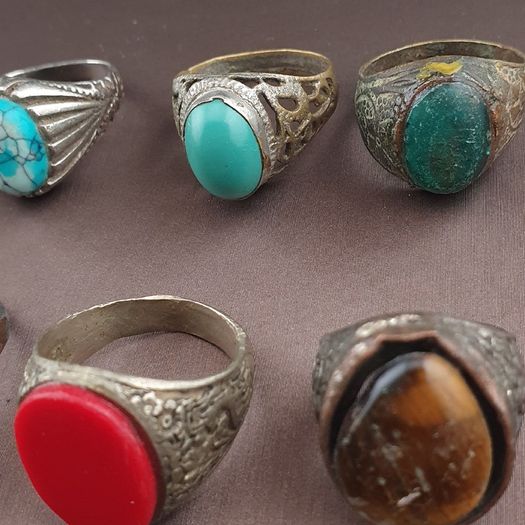 Antique Handmade Mix Brass with Mix Stone Glass Rings Lot Of 15