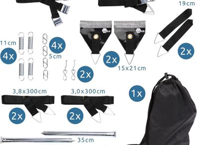 4-point tensioning, storm strap, guy ropes, suitable for all awnings