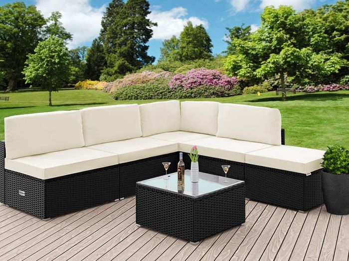 Poly Rattan XL Lounge Set with Thick Cushions and Pillows Garden Lounge Garden Furniture Set, Black & Cream