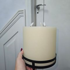 3 wick battery operated large candle on stand