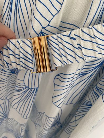 Women's Summer Dress- Cream with blue pattern
