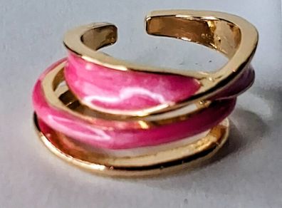 A Pair of Pink Oil Drip Rings with Open Ring & Twist Ribbon Ring