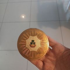 Vintage 1950s Brass Powder compact, Ireland souvenir Shamrock