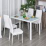 5-Piece Kitchen Dining Table Set with 4 Faux Leather Metal Frame Chairs Glass Tabletop Desk for Dining Room, Kitchen, Dinette, White Image 5