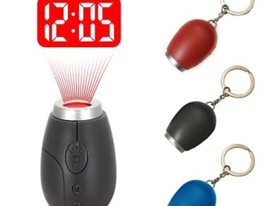 Digital Time Projection Clock Mini LED Night Light Projector Flashlight Keychain Small Portable Clock 2.5x3x4cm