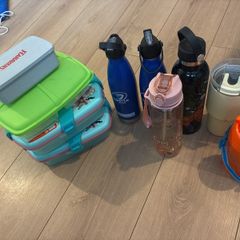 lunch boxes and water bottles